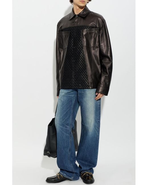 McQueen Black Leather Jacket With Skull Motif for men
