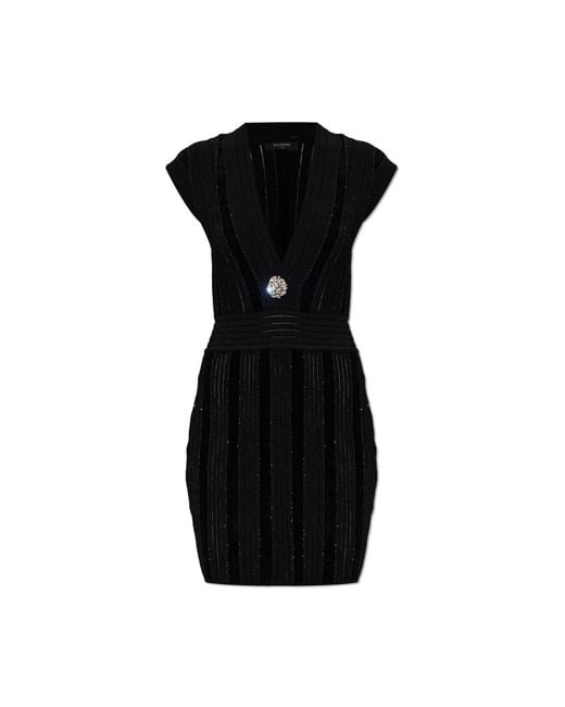 Balmain Black Dress With Shimmering Sequins