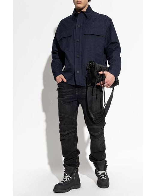 Balmain Blue Monogram Jacket for men