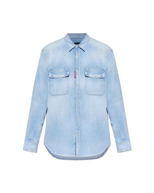 DSquared² Blue Denim Shirt With Vintage Effect for men