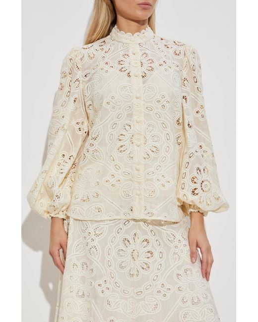 Zimmermann Natural Openwork Shirt With A Stand-Up Collar