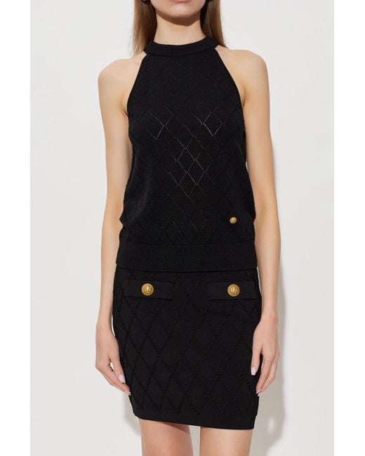 Balmain Black Wool Sleeveless Top
