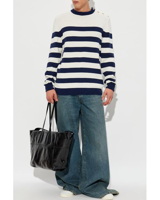 Balmain White Striped Pattern Sweater for men