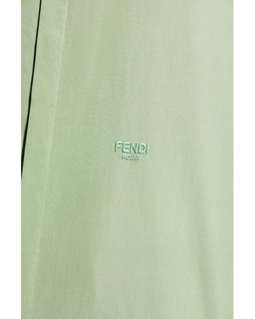 Fendi Blue Cotton Shirt With Embroidered Logo for men