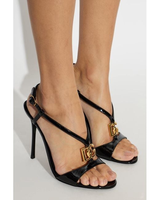Dolce & Gabbana Black Leather Heeled Sandals