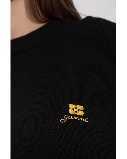 Ganni Blue Sweater With Side Drawstrings