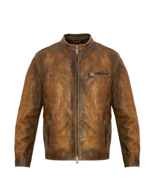 DIESEL Brown Leather Jacket 'L-Zad-Kncz' for men