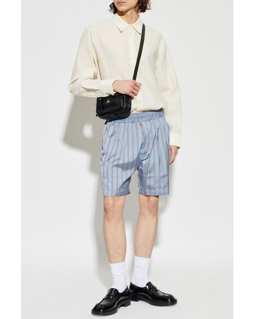 Tom Ford Blue Silk Shorts With Striped Pattern for men