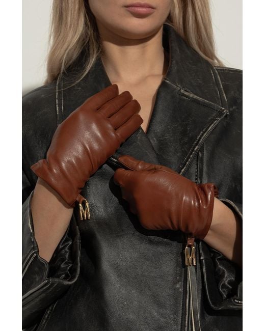 Moschino Brown Leather Gloves