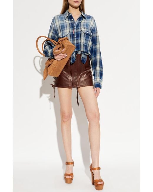 DSquared² Brown Short Leather Skirt