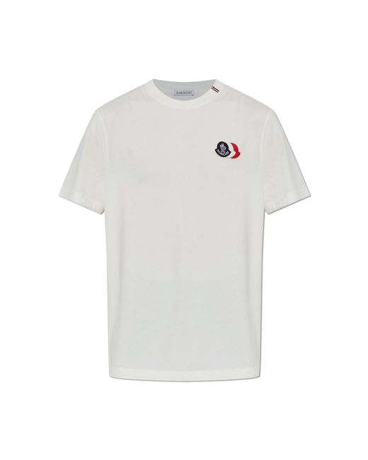 Moncler White T-Shirt With Logo Patch for men