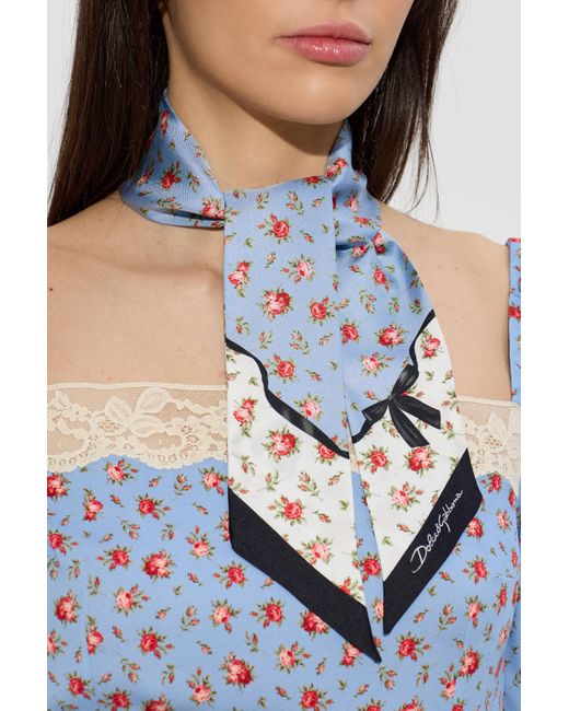 Dolce & Gabbana Black Silk Scarf With Floral Motif
