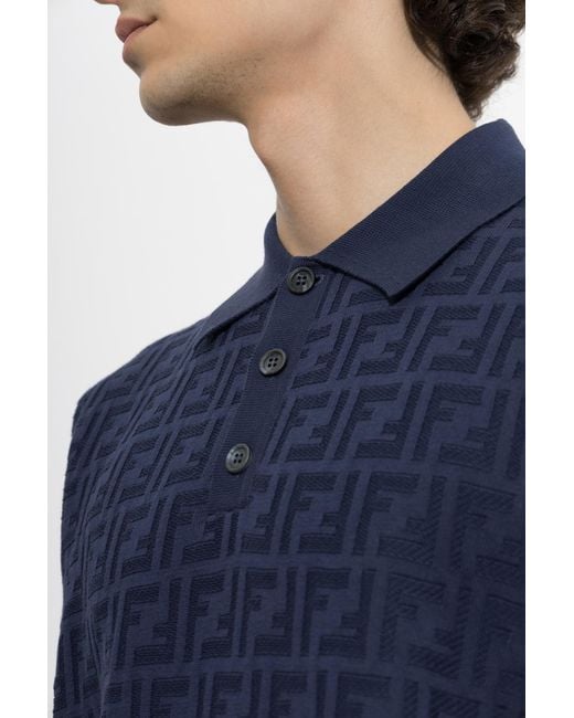 Fendi Blue Polo With Monogram for men