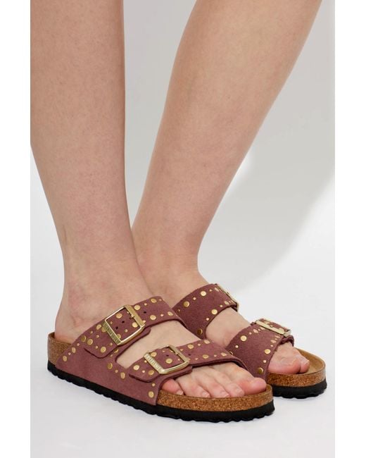 Birkenstock Brown 'Arizona Rivet Border' Slides