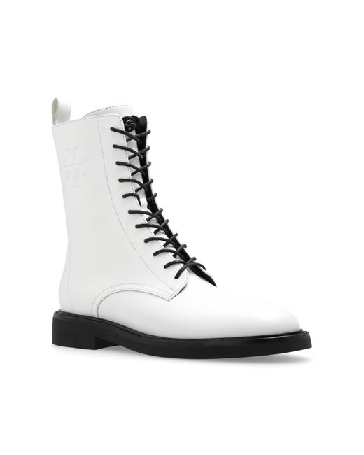 Tory Burch White ‘Double T’ Combat Boots