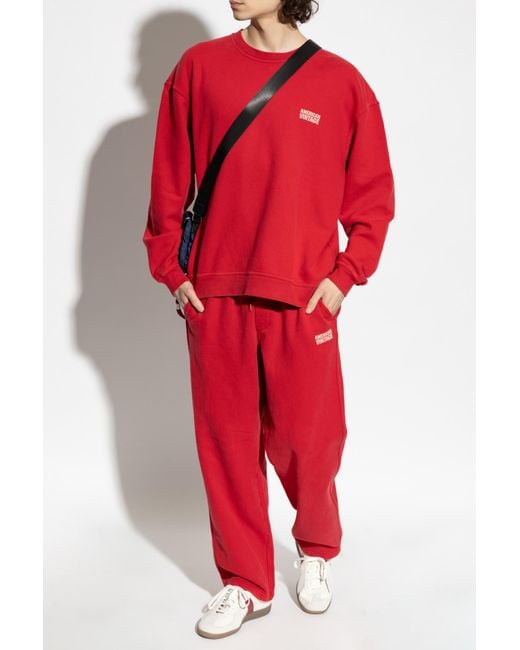 American Vintage Red Sweatpants With Printed Logo for men
