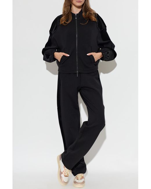 Emporio Armani Black Sweatshirt With Side Stripes And A Velvet Finish