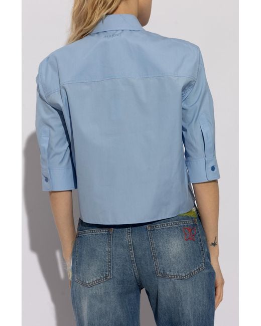 Marni Blue Cropped Shirt In Cotton,