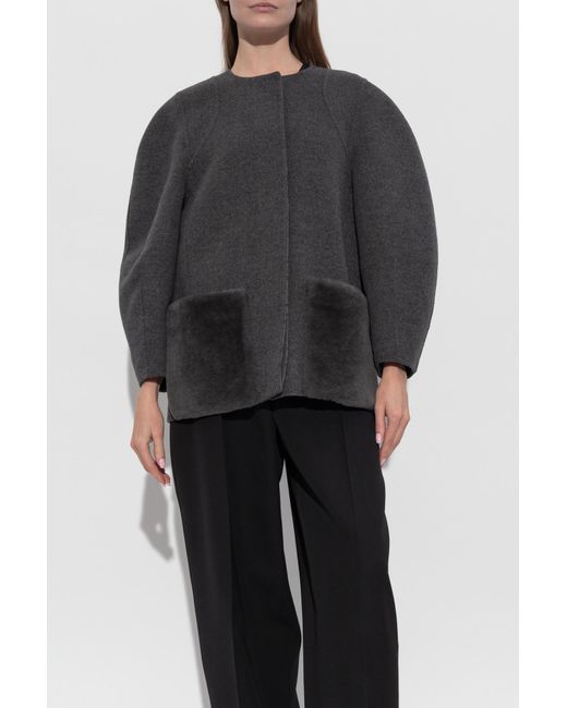 Fendi Black Wool Jacket With Fur Pockets