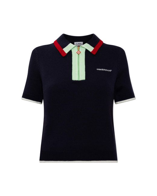 Casablanca Black Wool Polo Shirt With Embroidered Logo