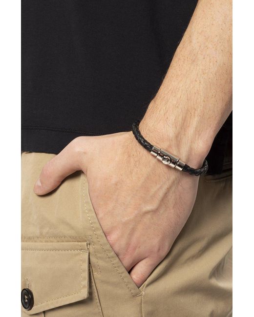 Ferragamo Black Braided Leather Bracelet (20Cm) for men