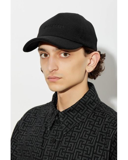 Balmain Black Wool Baseball Cap for men