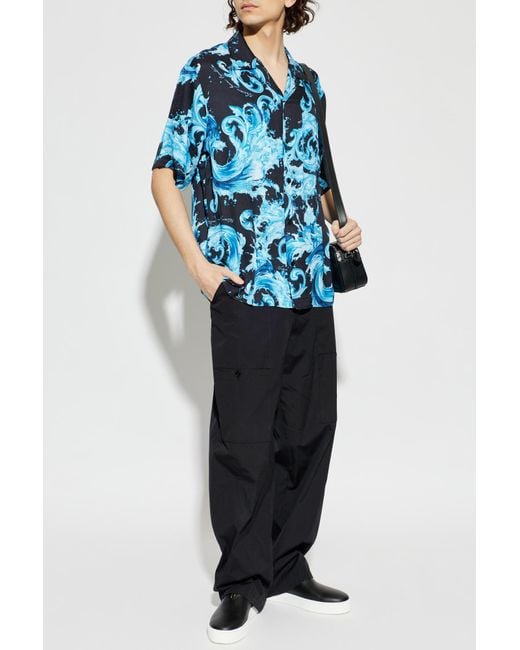 Versace Jeans Couture Blue Shirt With 'Barocco' Pattern for men