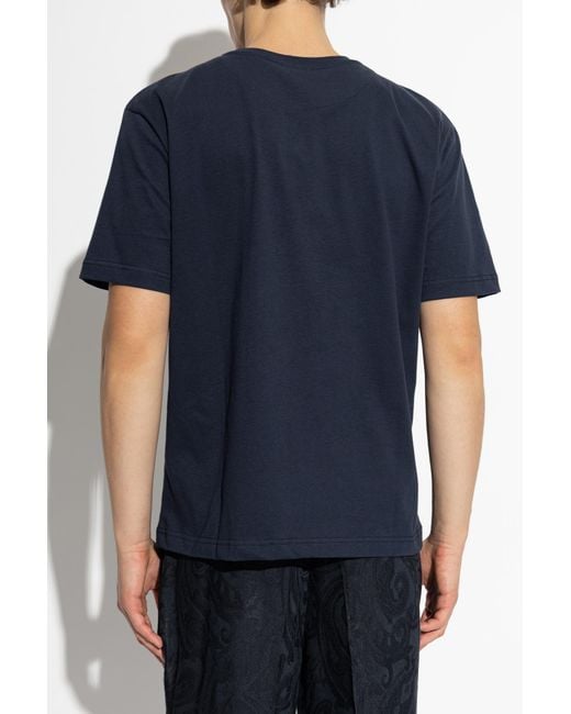 Etro Blue T-Shirt With Logo Patch for men