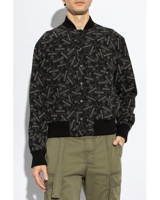 Balmain Black Bomber Jacket With Monogram for men