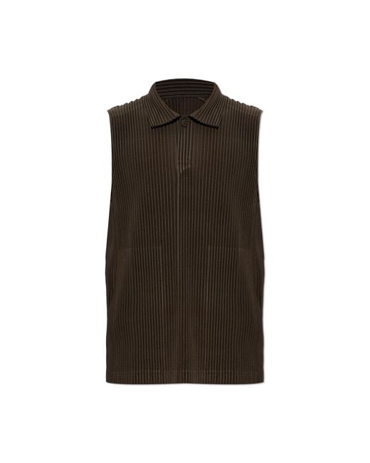 Homme Plissé Issey Miyake Black Sleeveless Pleated Polo for men