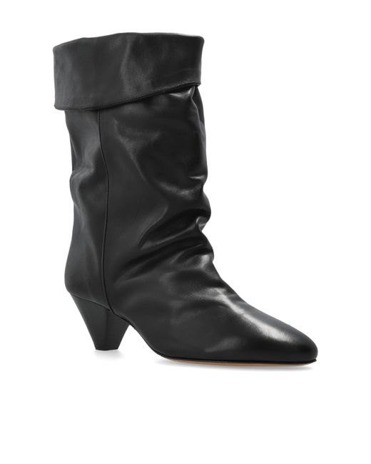 Isabel Marant Black 'Dalby' Leather Heeled Ankle Boots