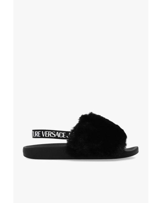 Versace Jeans Black Faux Fur Slides