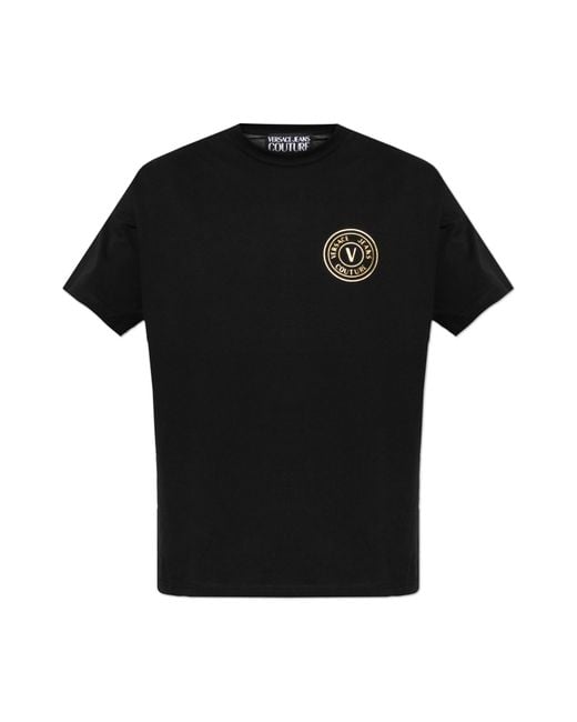 Versace Jeans Couture Black T-Shirt With Printed Logo for men