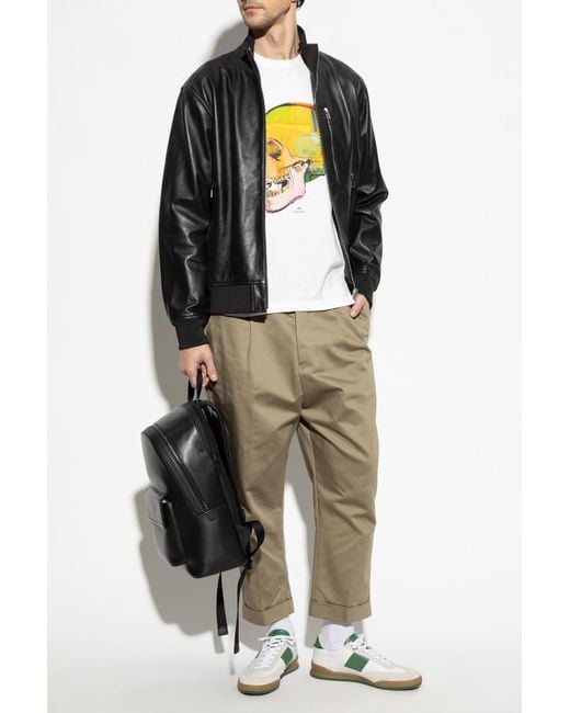 Paul Smith Leather 'Bomber' Jacket in Black for Men | Lyst