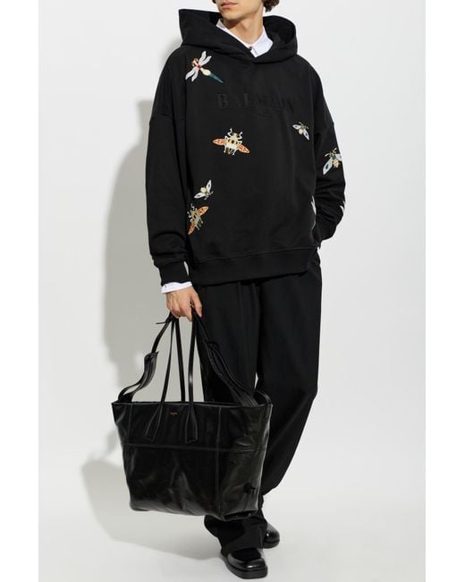 Balmain Black Sweatshirt With Colorful Embroidery for men