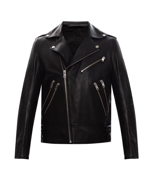 DIESEL Black 'l-garrett' Leather Jacket for men