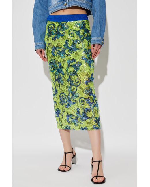 Versace Jeans Couture Blue Sequined Skirt With Barocco Pattern