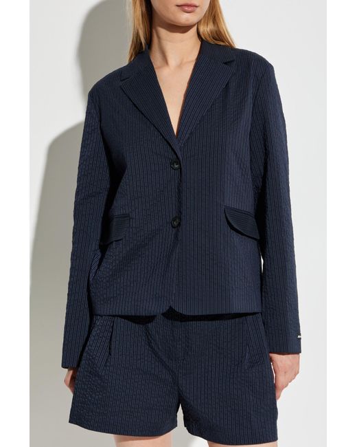 Maison Kitsuné Blue Blazer With Pinstripe Pattern