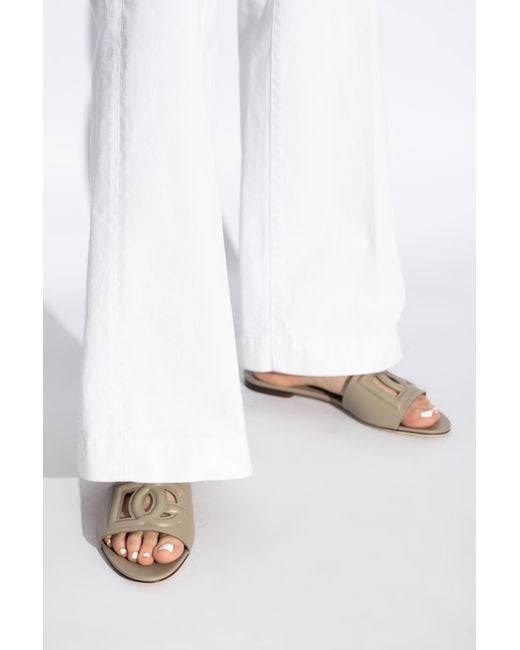 Dolce & Gabbana White Leather Slides With Logo
