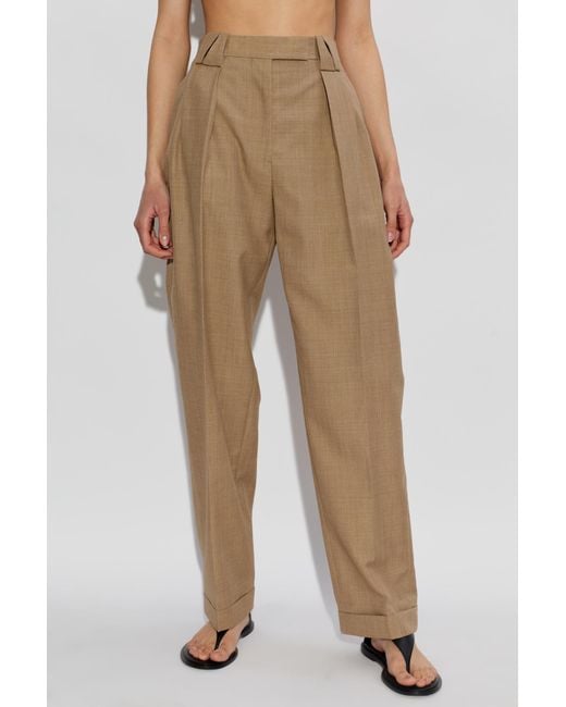 Versace Natural Wool Pleated Trousers
