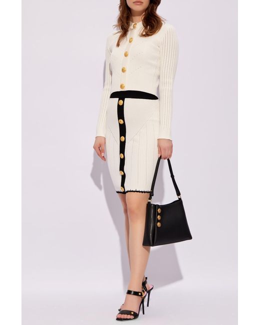 Balmain White Cardigan With Decorative Buttons,