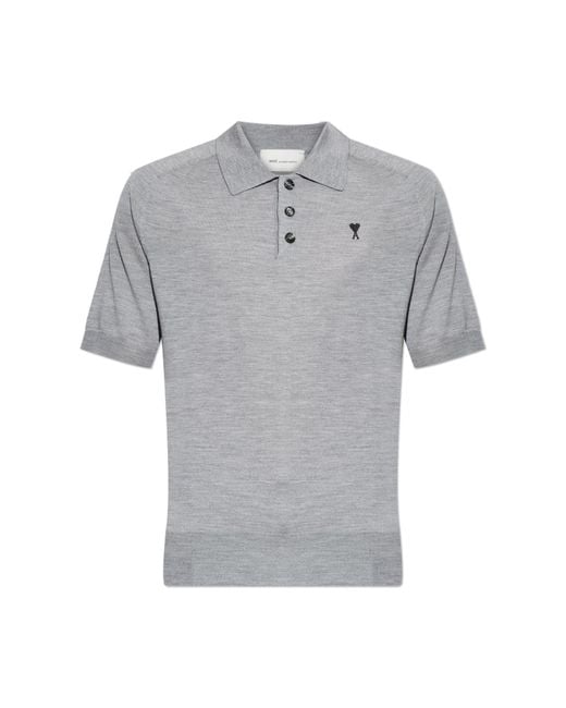 AMI Gray Wool Polo for men