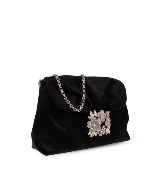 Roger Vivier Black Satin Clutch 'Efflorescence Mini'