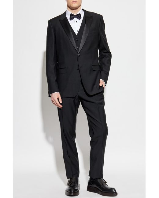 Dolce & Gabbana Black Wool Suit With Vest for men