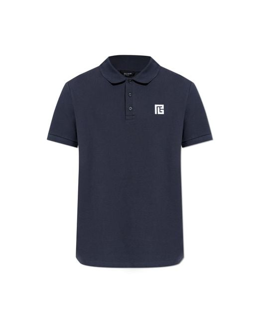 Balmain Blue Polo With Logo for men