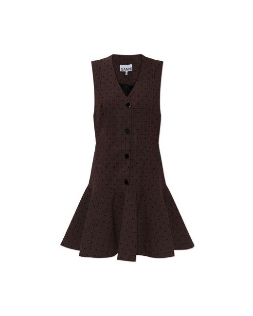 Ganni Brown Plaid Pattern Dress