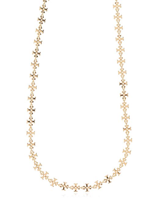 Tory Burch White Brass Necklace With Logo