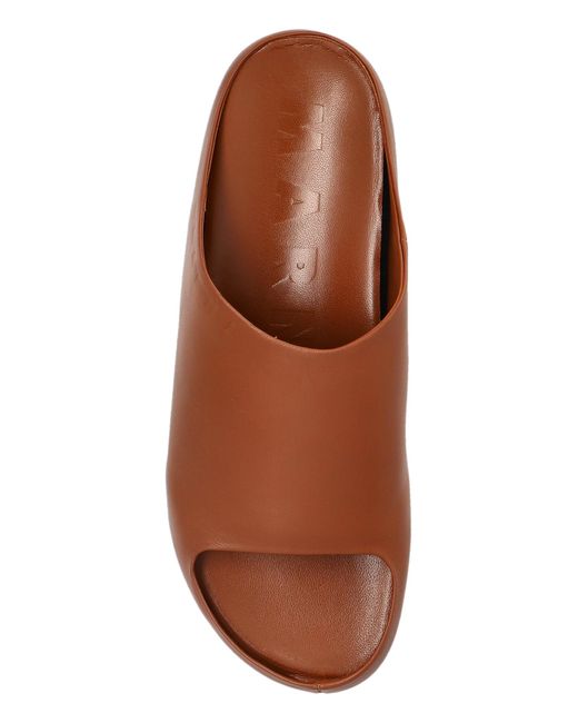 Marni Brown Leather Slides Chunky