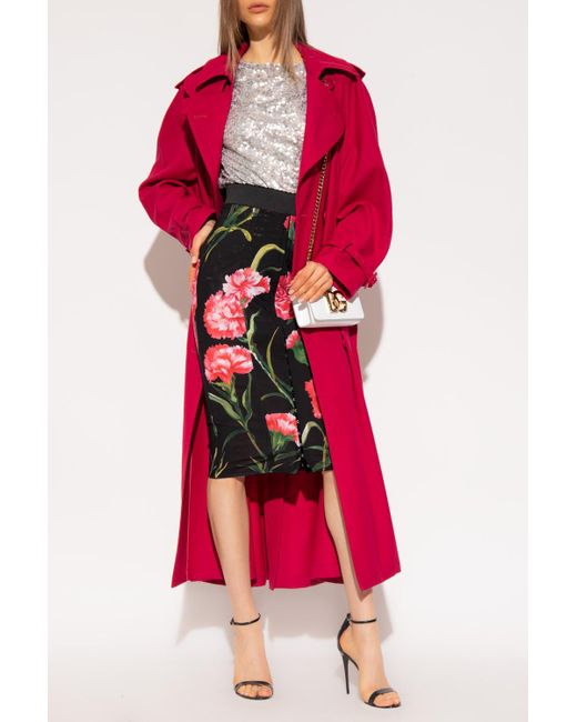 Dolce & Gabbana Wool-blend Trench Coat With Waist Tie-up in Pink Womens Clothing Coats Long coats and winter coats 