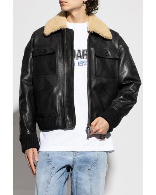 DSquared² Black Leather Jacket for men